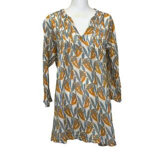 Bluthreads blue/orange/cream tunic, small,  bohemian, artsy, breezy, eclectic